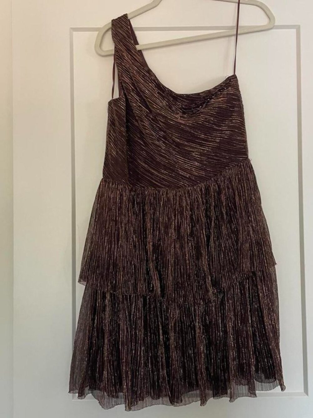 Brown Ruffle Shimmer One Shoulder Dress
